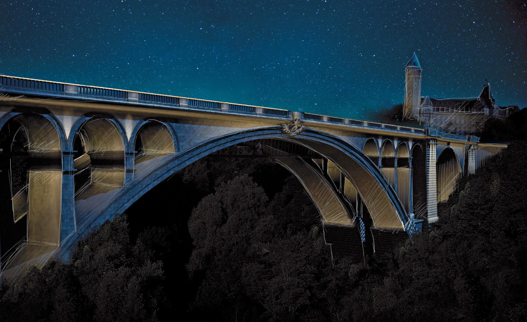 1 Eclairage architectural du PONT ADOLPHE - Luxembourg. Projet EN COURS de réalisation, inauguration Septembre 2017