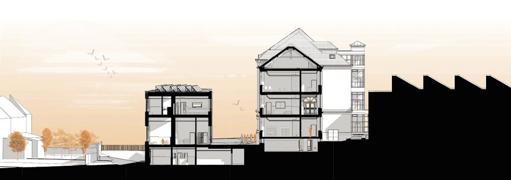 COUPE PERSPECTIVE: ANNEXE (A GAUCHE) ET BATIMENT EXISTANT (A DROITE) COUPE PERSPECTIVE: ANNEXE (A GAUCHE) ET BATIMENT EXISTANT (A DROITE)