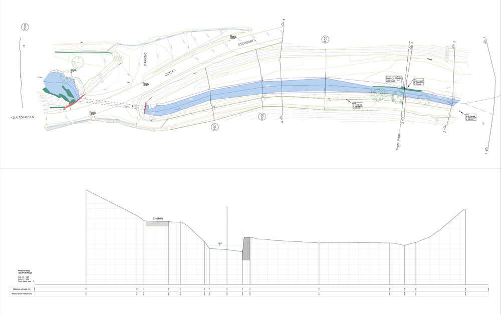6 Ruisseau à Diirbach - vue en plan et profil -
relevé topographique.
MOA : AGE 6 Ruisseau à Diirbach - vue en plan et profil -
relevé topographique.
MOA : AGE